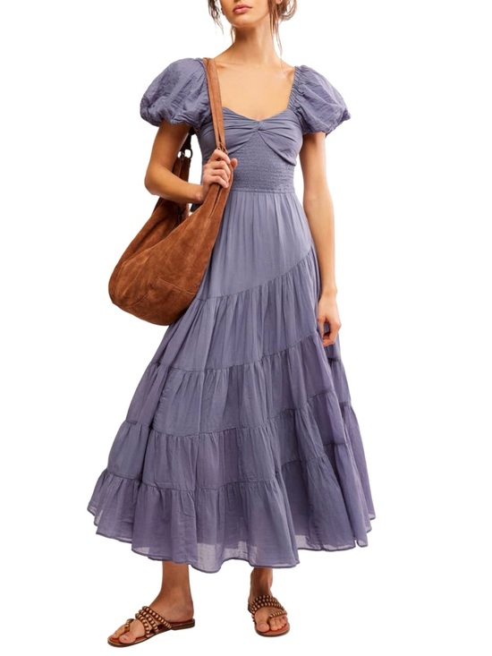 Free People Dresses & Skirts - Free People Sundrenched Smocked Puff Sleeve Maxi Dress in Lavender Granite